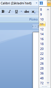 Rozbalovací seznam s velikostí písma
