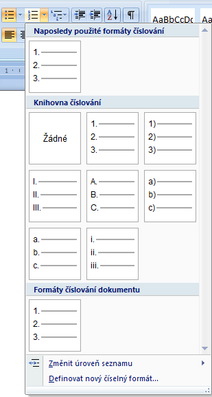 Různé formáty seznamu