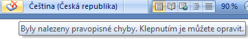 Stavový řádek registruje chybu v pravopisu