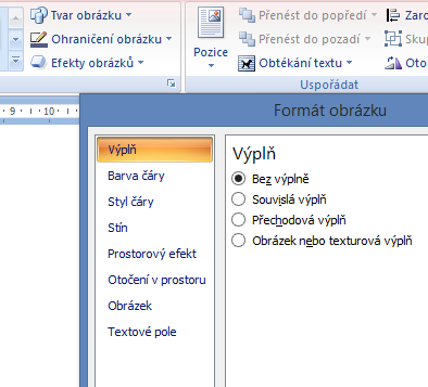 Výplň obrazce - Word 2007