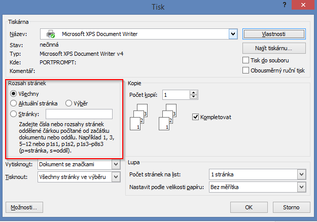 Volba Rozsah stránek