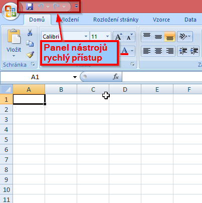 Panel nástrojů Rychlý přístup