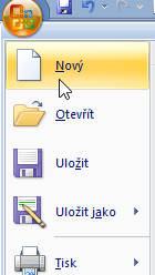 Položka Nový v menu tlačítka Office