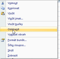 Odstranění řádku/sloupce