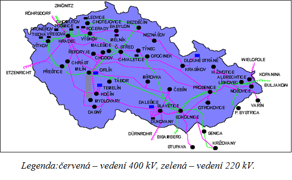 Schéma přenosové soustavy ČR