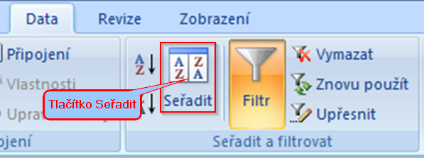 Tlačítko Seřadit