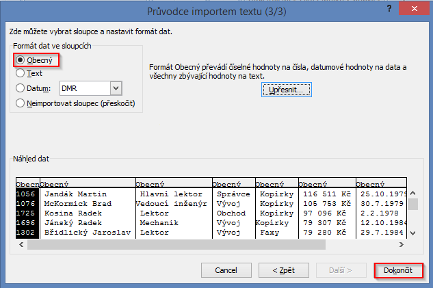 Průvodce importem textu III