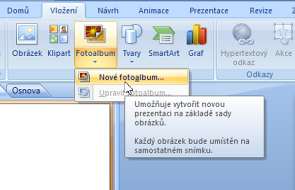 Příkaz Nové fotoalbum