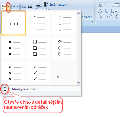 Rozevírací seznam s odrážkami